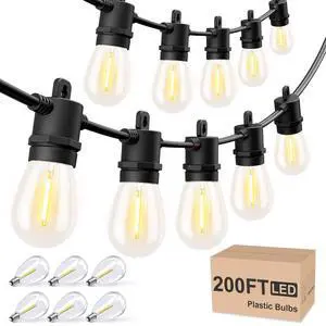 Outdoor String Lights 200 FT, Patio Lights for Outside with Shatterproof LED Bulbs, Waterproof IP65 Commercial Hanging Light for Backyard Porch Balcony Bistro Party (2X100FT) Outdoor String Lights 200 FT, Patio Lights for Outside with Shatterproof LED Bulbs, Waterproof IP65 Commercial Hanging Light for Backyard Porch Balcony Bistro Party (2X100FT)