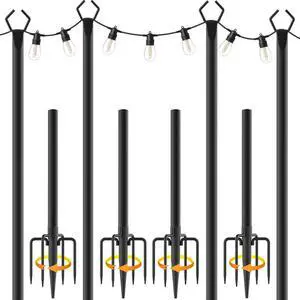 10Ft String Light Poles 4 Pack,Light Poles for Outside Lights,Outdoor with Fence Brackets Hanging Lights,Metal Stand Deck Patio Backyard 10Ft String Light Poles 4 Pack,Light Poles for Outside Lights,Outdoor with Fence Brackets Hanging Lights,Metal Stand Deck Patio Backyard