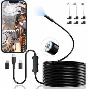 Endoscope Camera with Light, 1920P HD Borescope with 8 Adjustable LED Lights, 16.4ft Semi-Rigid Snake Camera, IP67 Waterproof 7.9mm Inspection Camera for iPhone, iPad & Android Endoscope Camera with Light, 1920P HD Borescope with 8 Adjustable LED Lights, 16.4ft Semi-Rigid Snake Camera, IP67 Waterproof 7.9mm Inspection Camera for iPhone, iPad & Android