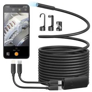 Endoscope Camera with Light, 1920P HD Borescope with 8 Adjustable LED Lights, Semi-Rigid Snake Camera with Light, IP67 Waterproof Inspection Cam for iPhone & Android, 16.5 ft Single Lens Endoscope Camera with Light, 1920P HD Borescope with 8 Adjustable LED Lights, Semi-Rigid Snake Camera with Light, IP67 Waterproof Inspection Cam for iPhone & Android, 16.5 ft Single Lens