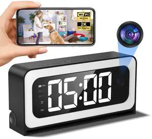 2K Alarm Clock Camera,5G&2.4G WiFi Nanny Cam Wireless Indoor Camera,Cameras for Home Security,AI Human Detection,Color Night Vision for Home/Pet 2K Alarm Clock Camera,5G&2.4G WiFi Nanny Cam Wireless Indoor Camera,Cameras for Home Security,AI Human Detection,Color Night Vision for Home/Pet