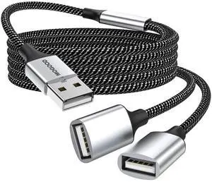 USB Splitter Cable, 1m USB A Male to 2 Female Y-Cable Braided, Durable, Fast Data Transfer for Printer, Keyboard, Mouse, Flash Drive, LED Lights, PlayStation Plug & Play USB Splitter Cable, 1m USB A Male to 2 Female Y-Cable Braided, Durable, Fast Data Transfer for Printer, Keyboard, Mouse, Flash Drive, LED Lights, PlayStation Plug & Play