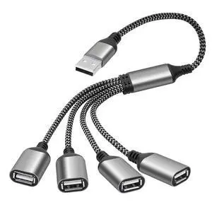 USB Splitter 1-In-4 Out Y-Adapter Cable 2 Feet, USB-A Male to four 4 Female OTG Extension Cord, 4 USB Type-A Port Connector Extender Hub, Data Charger Power Split for Car, Laptop, Keyboard, Mouse, PS4 USB Splitter 1-In-4 Out Y-Adapter Cable 2 Feet, USB-A Male to four 4 Female OTG Extension Cord, 4 USB Type-A Port Connector Extender Hub, Data Charger Power Split for Car, Laptop, Keyboard, Mouse, PS4