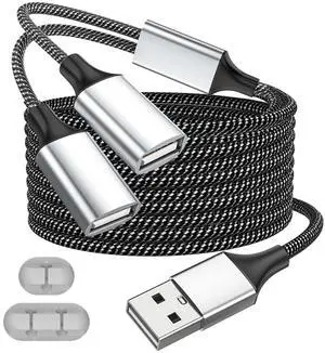 USB Splitter 1 in 2 Out, USBA Male to 2 Female USB Extension Cable, 6.6Ft Long A Y Splitter Support Charging and Data Transfer USB Splitter 1 in 2 Out, USBA Male to 2 Female USB Extension Cable, 6.6Ft Long A Y Splitter Support Charging and Data Transfer