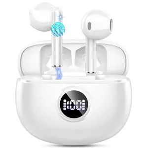 Wireless Earbuds, Bluetooth Headphones, Stereo Bass Ear Buds with ENC Noise Cancelling Mics, Bluetooth Earbuds with LED Display Charging Case, IP7 Waterproof Earphones for Android iOS/Light white Wireless Earbuds, Bluetooth Headphones, Stereo Bass Ear Buds with ENC Noise Cancelling Mics, Bluetooth Earbuds with LED Display Charging Case, IP7 Waterproof Earphones for Android iOS/Light white