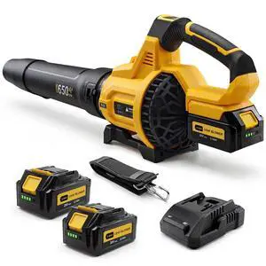 Leaf Blower Cordless, 650CFM & 3 Speed Levels, 1200W Electric Cordless Leaf Blower with 2 x 5.0Ah Batteries & Fast Charger, Blowers for Lawn Care, Yard, Blowing Leaves, Dust, Snow Leaf Blower Cordless, 650CFM & 3 Speed Levels, 1200W Electric Cordless Leaf Blower with 2 x 5.0Ah Batteries & Fast Charger, Blowers for Lawn Care, Yard, Blowing Leaves, Dust, Snow
