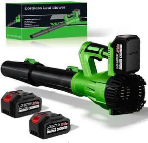 Cordless Leaf Blower 21V, 6-Speed High Power Electric Blower with 6.0Ah Battery, Lightweight Design, 2 Batteries & Fast Charger for Lawn, Patio, Dust and LeavesBlack Green Cordless Leaf Blower 21V, 6-Speed High Power Electric Blower with 6.0Ah Battery, Lightweight Design, 2 Batteries & Fast Charger for Lawn, Patio, Dust and LeavesBlack Green