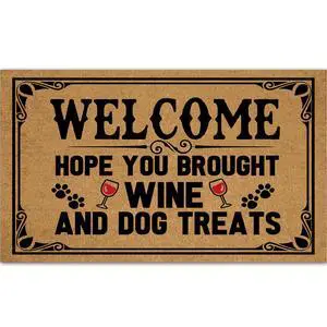 Outdoor Doormats for Entrance Way Outdoors, Hope You Brought Wine & Dog Treats Funny Indoor Welcome Mats for Front Door 30" X 18" Size, Personalized Holiday Door Mats Outside Outdoor Doormats for Entrance Way Outdoors, Hope You Brought Wine & Dog Treats Funny Indoor Welcome Mats for Front Door 30" X 18" Size, Personalized Holiday Door Mats Outside