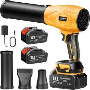 Leaf Blower Cordless, 21V Electric Handheld Leaf Blower with 2×2.0Ah Batteries & Fast Charger, Adjustable Speed, Powerful Airflow, Lightweight for Lawn Care/Yard/Leaves/Dust, Dark Yellow Leaf Blower Cordless, 21V Electric Handheld Leaf Blower with 2×2.0Ah Batteries & Fast Charger, Adjustable Speed, Powerful Airflow, Lightweight for Lawn Care/Yard/Leaves/Dust, Dark Yellow