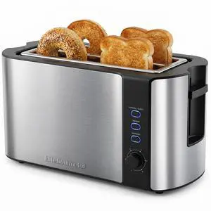 4-Slice Long Slot Toaster, Stainless Steel 4-Slice Long Slot Toaster, Stainless Steel