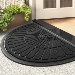 Door Mat Outdoor Indoor Entrance Doormat-Semicircular Durable Rubber Non Slip Front Door Mat for Outside Inside Entry Entryway Dirt Trapper WelcomeMat for Muddy Paws and Shoes-Black 17x30 Door Mat Outdoor Indoor Entrance Doormat-Semicircular Durable Rubber Non Slip Front Door Mat for Outside Inside Entry Entryway Dirt Trapper WelcomeMat for Muddy Paws and Shoes-Black 17x30