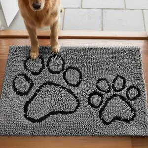 Dog Door Mat with Two-Paws Motif Design, Super Absorbent Microfiber Chenille, Non-Slip Quick-Dry Indoor Rug for Muddy Paws, Pets & Entryway, Machine Washable, Grey 19"x30" Dog Door Mat with Two-Paws Motif Design, Super Absorbent Microfiber Chenille, Non-Slip Quick-Dry Indoor Rug for Muddy Paws, Pets & Entryway, Machine Washable, Grey 19"x30"
