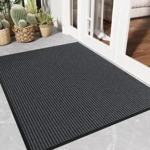 Front Door Mat Outside Entrance, 3' x 4' Low Profile Non-Slip Welcome Mat, Heavy Duty Dirt Trapper Dog Door Mats for Wet Shoes & Paws, Absorbent Commercial Floor Mat for Entryway Patios, Grey Front Door Mat Outside Entrance, 3' x 4' Low Profile Non-Slip Welcome Mat, Heavy Duty Dirt Trapper Dog Door Mats for Wet Shoes & Paws, Absorbent Commercial Floor Mat for Entryway Patios, Grey