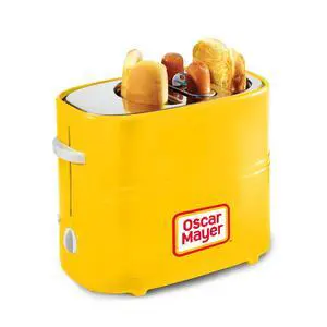 2 Slot Hot Dog and Bun Toaster with Mini Tongs, Hot Dog Toaster Works with Chicken, Turkey, Veggie Links, Sausages and Brats, Yellow 2 Slot Hot Dog and Bun Toaster with Mini Tongs, Hot Dog Toaster Works with Chicken, Turkey, Veggie Links, Sausages and Brats, Yellow