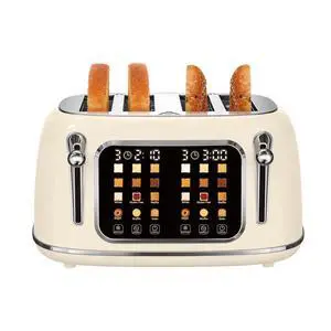 Toaster 4 Slice, Touch Screen Wide Slot Retro Toaster For Breads Bagel Muffin Waffle, House Warming Gift New Home, 120V 1650W, Cream Color Toaster 4 Slice, Touch Screen Wide Slot Retro Toaster For Breads Bagel Muffin Waffle, House Warming Gift New Home, 120V 1650W, Cream Color