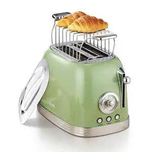 Green Cute Retro Toaster 2 Slice with 1.58" Wide Slots, with Stainless Steel Lid, with Warming Rack, Preheat, Defrost, Countdown Timer Display Green Cute Retro Toaster 2 Slice with 1.58" Wide Slots, with Stainless Steel Lid, with Warming Rack, Preheat, Defrost, Countdown Timer Display