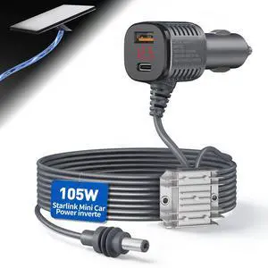 105W Boost Starlink Mini Car AdapterStops Reboots & Power Supply Damaged Starlink Mini Cable+Cigarette Lighter Adapter 12V-24V with Digital Display DC Power Cable for Car, Rvs, and Boats (6.5FT) 105W Boost Starlink Mini Car AdapterStops Reboots & Power Supply Damaged Starlink Mini Cable+Cigarette Lighter Adapter 12V-24V with Digital Display DC Power Cable for Car, Rvs, and Boats (6.5FT)