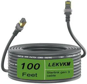 Starlink Gen 3 Cable 100 ft, Waterproof Replacement Cable for Starlink Rectangular Satellite Perfect for Most Residential Setups Starlink Gen 3 Cable 100 ft, Waterproof Replacement Cable for Starlink Rectangular Satellite Perfect for Most Residential Setups