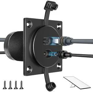 RV 2 in 1 Pass Through RJ45 & DC Wall Socket for Starlink Mini Gen3/4 | Shielded CAT6 Ethernet Aluminum Bulkhead Panel Connector, DC 5.5 x 2.1 Female to Male, Waterproof, for RV Camper Trailer RV 2 in 1 Pass Through RJ45 & DC Wall Socket for Starlink Mini Gen3/4 | Shielded CAT6 Ethernet Aluminum Bulkhead Panel Connector, DC 5.5 x 2.1 Female to Male, Waterproof, for RV Camper Trailer