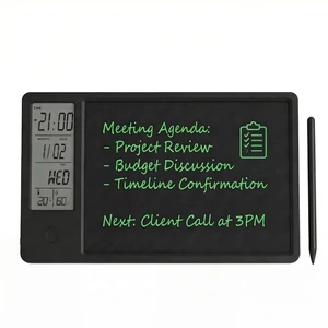 10" Rechargeable Digital Desk Calendar & LCD Writing Tablet, Black | 10-inch LCD pad, digital desk calendar clock, indoor temperature humidity display, USB-C rechargeable, stylus included 10" Rechargeable Digital Desk Calendar & LCD Writing Tablet, Black | 10-inch LCD pad, digital desk calendar clock, indoor temperature humidity display, USB-C rechargeable, stylus included