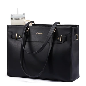 Laptop Tote Bag for Women Work, Teacher Tote Bag Nurse Bag with Large Cup Holder, 15.6 Inch Waterproof Leather Computer Bag Professional Business Office Briefcase, Black Laptop Tote Bag for Women Work, Teacher Tote Bag Nurse Bag with Large Cup Holder, 15.6 Inch Waterproof Leather Computer Bag Professional Business Office Briefcase, Black