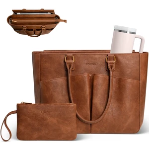 Laptop Tote Bag for Women 15.6 Inch Leather Work Bags, Large Capacity Tote Bag With Large Cup Holder for Women,Vintage Computer Bags for Laptops Nurse Teacher Bag Waterproof Office Briefcase Laptop Tote Bag for Women 15.6 Inch Leather Work Bags, Large Capacity Tote Bag With Large Cup Holder for Women,Vintage Computer Bags for Laptops Nurse Teacher Bag Waterproof Office Briefcase
