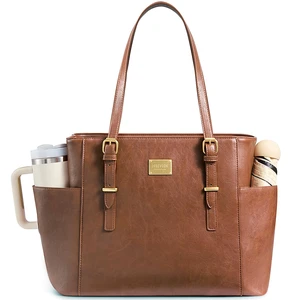 Laptop Tote Bag for Women, Vintage Leather 15.6 Inch Work Tote with Large Water Bottle Pocket, Teacher Nurse Professional Computer Bag, Office Briefcase Handbag Gift, Brown Laptop Tote Bag for Women, Vintage Leather 15.6 Inch Work Tote with Large Water Bottle Pocket, Teacher Nurse Professional Computer Bag, Office Briefcase Handbag Gift, Brown