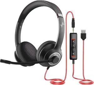 JIAMQISHI USB Headset with Microphone for PC, On-Ear Computer Laptop Headphones with Noise Cancelling Microphone in-line Control for Home Office Online Class Skype Zoom (USB+3.5mm, Black) JIAMQISHI USB Headset with Microphone for PC, On-Ear Computer Laptop Headphones with Noise Cancelling Microphone in-line Control for Home Office Online Class Skype Zoom (USB+3.5mm, Black)