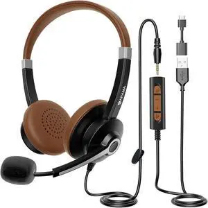 Arama USB Headset with Mic for PC, USB-C/A & 3.5mm Jack | Noise-canceling mic, Plug-and-play,Comfortable lightweight design, Stereo soundWide compatibility with pc/phones/tablets Arama USB Headset with Mic for PC, USB-C/A & 3.5mm Jack | Noise-canceling mic, Plug-and-play,Comfortable lightweight design, Stereo soundWide compatibility with pc/phones/tablets