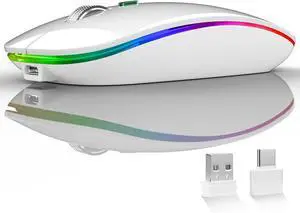 Uiosmuph LED Wireless Mouse, G12 Slim Rechargeable Silent Mouse - White Uiosmuph LED Wireless Mouse, G12 Slim Rechargeable Silent Mouse - White