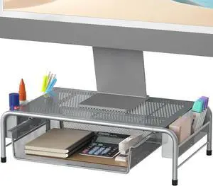 Simple Houseware Metal Desk Monitor Stand Riser w/ Organizer Drawer, Silver Simple Houseware Metal Desk Monitor Stand Riser w/ Organizer Drawer, Silver