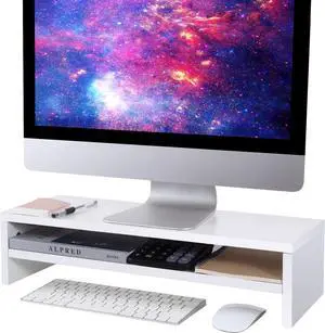 BEYGORM Monitor Stand Riser, White, 21.6 inch, 2 Tiers Wood Desk Shelf BEYGORM Monitor Stand Riser, White, 21.6 inch, 2 Tiers Wood Desk Shelf