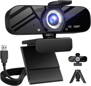 Tewiky Full HD Webcam with Built-in Microphone and Rotatable Tripod, 1080P Video and Wide Angle Camera, Privacy Cover, for Desktop PC or Laptop Computer Tewiky Full HD Webcam with Built-in Microphone and Rotatable Tripod, 1080P Video and Wide Angle Camera, Privacy Cover, for Desktop PC or Laptop Computer