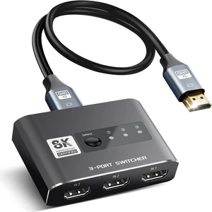 HDMI 2.1 Switch 3 in 1 Out, 4K@120Hz 8K@60Hz, Aluminum,48Gbps w/HDMI Cable HDMI 2.1 Switch 3 in 1 Out, 4K@120Hz 8K@60Hz, Aluminum,48Gbps w/HDMI Cable