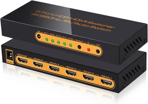 SkycropHD 4K@60Hz 5x1 HDMI Switch with Remote, 5 in 1 Out HDMI 2.0 Switcher SkycropHD 4K@60Hz 5x1 HDMI Switch with Remote, 5 in 1 Out HDMI 2.0 Switcher