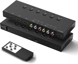 5In to 1Out HDMI/AV Switch (2 AV Input+3 HDMI 2.0 Inputs) RCA to HDMI Converter for PS1/2/3/4/5, N64, SNES, Switch, DVD, Roku etc. 5In to 1Out HDMI/AV Switch (2 AV Input+3 HDMI 2.0 Inputs) RCA to HDMI Converter for PS1/2/3/4/5, N64, SNES, Switch, DVD, Roku etc.