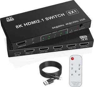 8K HDMI Switch 5 in 1 Out, Hdmi Splitter with Remote 5 Port Switcher Selector Box Support 3D//HDR/HDCP2.3, HDMI 2.1 Switch Box Compatible with PS 5/4/3 Xbox Switch DVD Player TV PC 8K HDMI Switch 5 in 1 Out, Hdmi Splitter with Remote 5 Port Switcher Selector Box Support 3D//HDR/HDCP2.3, HDMI 2.1 Switch Box Compatible with PS 5/4/3 Xbox Switch DVD Player TV PC