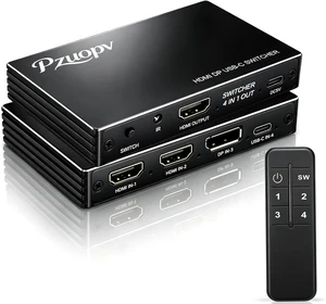 4 in 1 HDMI Switcher, 2×HDMI + DP + USB-C Input to HDMI Output Switch with IR Remote, 4K@60Hz Multi-Source Video Switch for PS5/PS4/Switch/Xbox/Laptop/Blue-ray Player to TV Monitor 4 in 1 HDMI Switcher, 2×HDMI + DP + USB-C Input to HDMI Output Switch with IR Remote, 4K@60Hz Multi-Source Video Switch for PS5/PS4/Switch/Xbox/Laptop/Blue-ray Player to TV Monitor