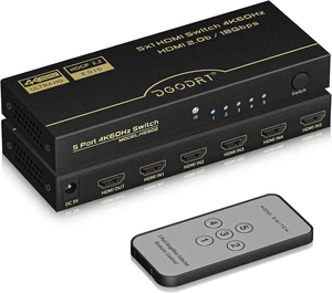 HDMI Switch 5 in 1 Out 4K@60Hz, DGODRT 5 Port HDMI Switcher Selector Box with Remote and Auto Switch, Support 3D HDR10 HDCP2.2, 5x1 Game Switcher Hub Compatible with PS5 Xbox Switch Roku Fire Stick HDMI Switch 5 in 1 Out 4K@60Hz, DGODRT 5 Port HDMI Switcher Selector Box with Remote and Auto Switch, Support 3D HDR10 HDCP2.2, 5x1 Game Switcher Hub Compatible with PS5 Xbox Switch Roku Fire Stick