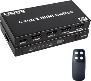 HDMI Switch 4 in 1 Out: 4K@30Hz Ultra HD HDMI Selector with Remote Control, High-Speed 10.2Gbps Transmission, Compatible with PS5, Xbox, Blu-ray, PC, and TV Plug and Play HDMI Switch 4 in 1 Out: 4K@30Hz Ultra HD HDMI Selector with Remote Control, High-Speed 10.2Gbps Transmission, Compatible with PS5, Xbox, Blu-ray, PC, and TV Plug and Play