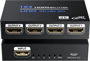 BolAAzuL 4K 1x4 HDMI Splitter 1 in 4 Out w/Power, Mirror Only BolAAzuL 4K 1x4 HDMI Splitter 1 in 4 Out w/Power, Mirror Only