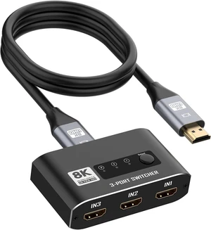 8K HDMI 2.1 Switch 3 in 1 Out, 3 Port HDMI Switcher 4K@120Hz 8K@60Hz 48Gbps, Aluminum HDMI Selector Box with 8K Cable,for Multiple Consoles, Blu-ray Player, Projector and More 8K HDMI 2.1 Switch 3 in 1 Out, 3 Port HDMI Switcher 4K@120Hz 8K@60Hz 48Gbps, Aluminum HDMI Selector Box with 8K Cable,for Multiple Consoles, Blu-ray Player, Projector and More