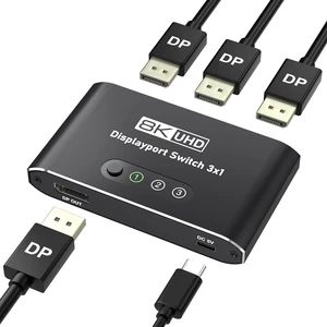 DisplayPort Switch 3 in 1 Out 8K@60Hz, DP Switcher Connects 3 PCs to 1 Monitor, DisplayPort 1.4 Selector 3x1, Manual Button Switcher for Desktop/GPU/Laptop Direct Connection Only (No Dock/KVM) DisplayPort Switch 3 in 1 Out 8K@60Hz, DP Switcher Connects 3 PCs to 1 Monitor, DisplayPort 1.4 Selector 3x1, Manual Button Switcher for Desktop/GPU/Laptop Direct Connection Only (No Dock/KVM)