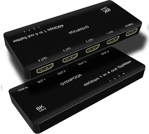 8K@60 Hz HDMI Splitter 1 in 4 Out 1x4 Power HDMI Splitter 4 Ports 1 in 4 Out 4 Ports HDMI 2.0 Adapter for HDTV 3D Ultra high Definition HDTV Splitters (8K 1 in 4) 8K@60 Hz HDMI Splitter 1 in 4 Out 1x4 Power HDMI Splitter 4 Ports 1 in 4 Out 4 Ports HDMI 2.0 Adapter for HDTV 3D Ultra high Definition HDTV Splitters (8K 1 in 4)