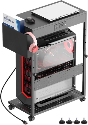 PC Stand with Charge Station,Computer Tower Stand on Wheels, Black PC Stand with Charge Station,Computer Tower Stand on Wheels, Black