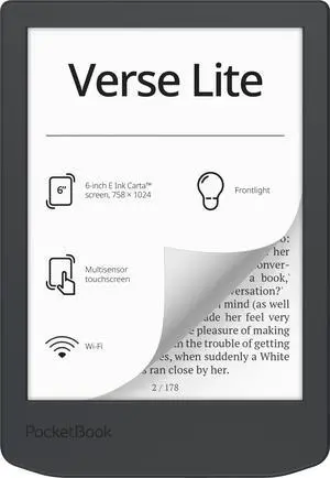 PocketBook Verse Lite 6" E-Ink Carta Touchscreen eReader with Frontlight | Eye-Friendly, Glare-Free Display | Wi-Fi | Supports 25 Formats incl. DRM | Compact & Lightweight PocketBook Verse Lite 6" E-Ink Carta Touchscreen eReader with Frontlight | Eye-Friendly, Glare-Free Display | Wi-Fi | Supports 25 Formats incl. DRM | Compact & Lightweight