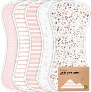 Organic Burp Cloths Baby Boy & Girl - 5-Pack Super Absorbent Cotton Burping Cloths for Babies, Soft & Plush Newborn Spit Up Rags, Infant Towels for Milk Spit Up, Unisex, Large 21" x 10" (Sweet Charm) Organic Burp Cloths Baby Boy & Girl - 5-Pack Super Absorbent Cotton Burping Cloths for Babies, Soft & Plush Newborn Spit Up Rags, Infant Towels for Milk Spit Up, Unisex, Large 21" x 10" (Sweet Charm)