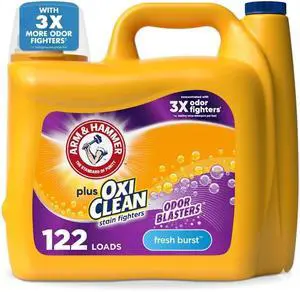 Plus OxiClean with Odor Blasters Liquid Laundry Detergent, Laundry Odor Remover, Attacks Stains, Fresh Burst Scent, 122 Loads, 158.6 Fl Oz Plus OxiClean with Odor Blasters Liquid Laundry Detergent, Laundry Odor Remover, Attacks Stains, Fresh Burst Scent, 122 Loads, 158.6 Fl Oz