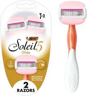Soleil 5 Glide Women's Disposable 5-Blade Razors, Smooth Glide With Shea Butter Moisture Bars, 2-Pack Soleil 5 Glide Women's Disposable 5-Blade Razors, Smooth Glide With Shea Butter Moisture Bars, 2-Pack