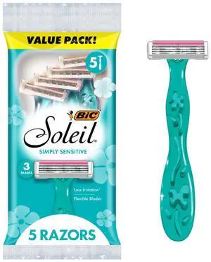 Soleil 3 Simply Women's Disposable 3-Blade Razors, Aloe Moisture Strip, Floral Handles, College Dorm Room Essential, Shower Caddy and Toiletry Bag Ready, 5-Pack Soleil 3 Simply Women's Disposable 3-Blade Razors, Aloe Moisture Strip, Floral Handles, College Dorm Room Essential, Shower Caddy and Toiletry Bag Ready, 5-Pack